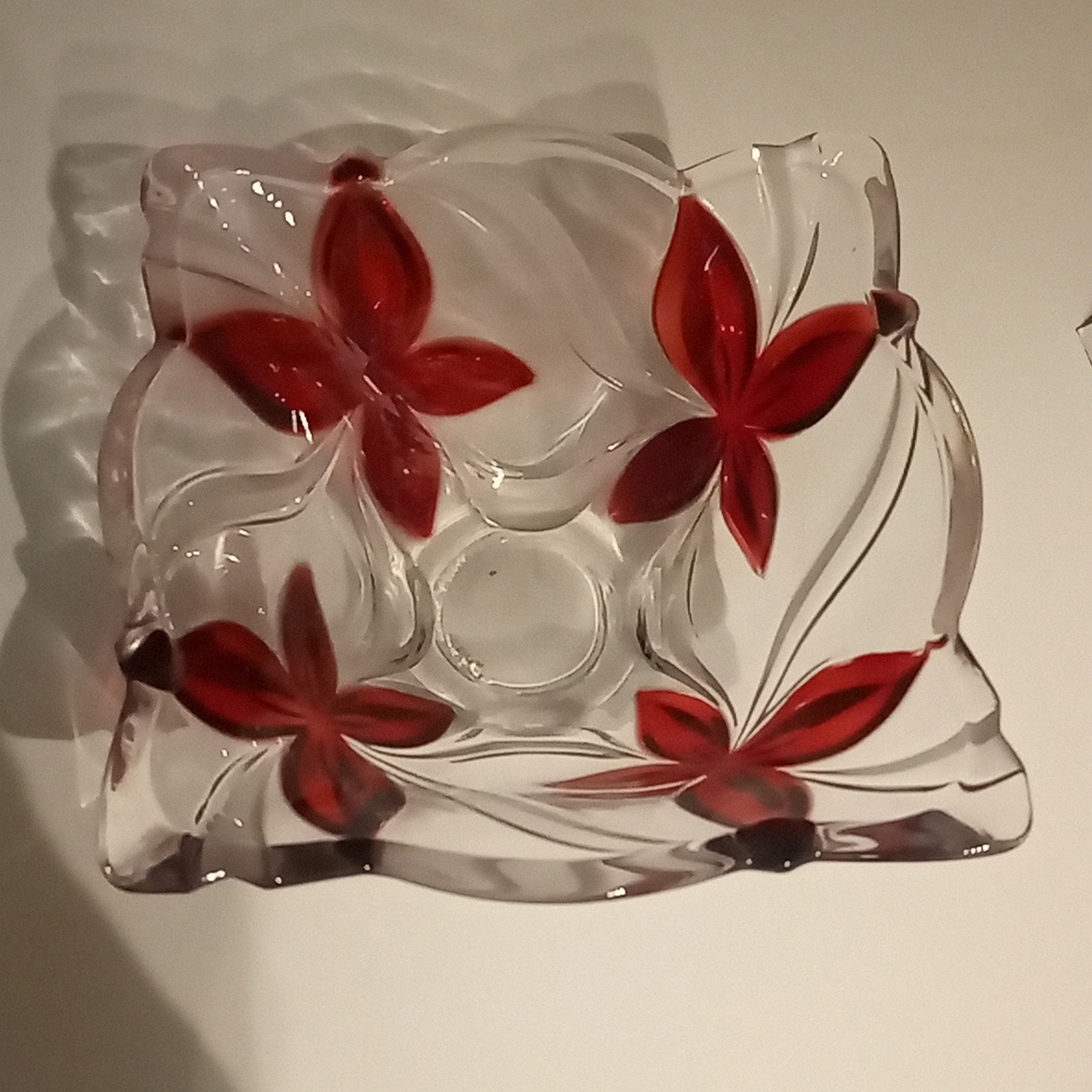 Mikasa Angelina Ruby Small Glass Bowl Candy Dish Red Frosted Flowers